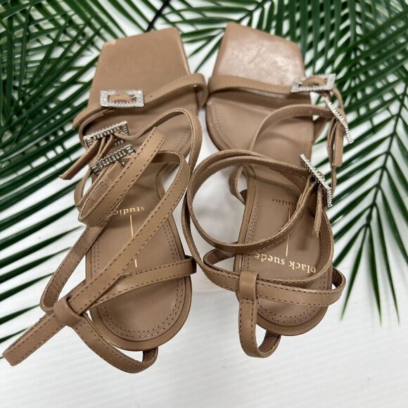 BLACK SUEDE STUDIO Livia Tan Leather Sandals With Crystal Buckles Size 37 - Picture 10 of 13